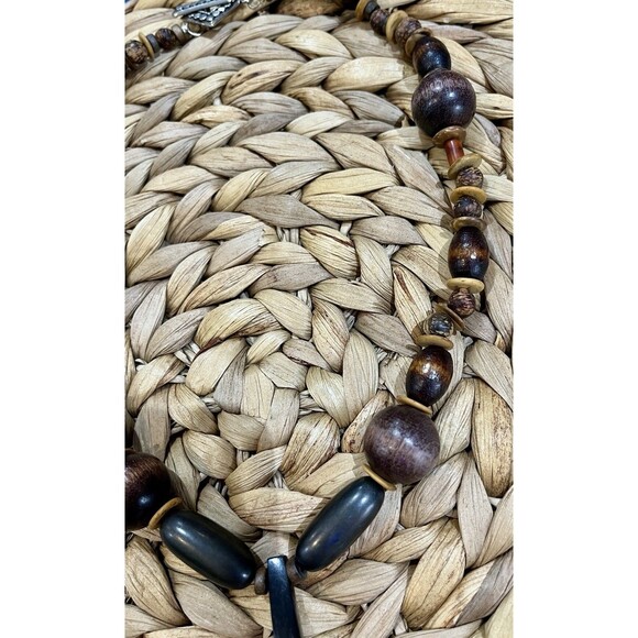 Elite Noble Shungite 4in Pendant & Wood Necklace Chakra Brutalist Tribal Boho - Picture 5 of 10